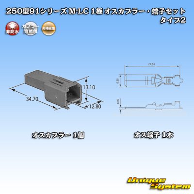 画像1: 矢崎総業 250型91シリーズ M-LCタイプ 非防水 1極 オスカプラー・端子セット タイプ2