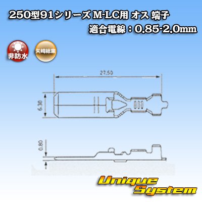 画像1: 矢崎総業 250型91シリーズ M-LCタイプ 非防水 オス端子 適合電線：0.85-2.0mm