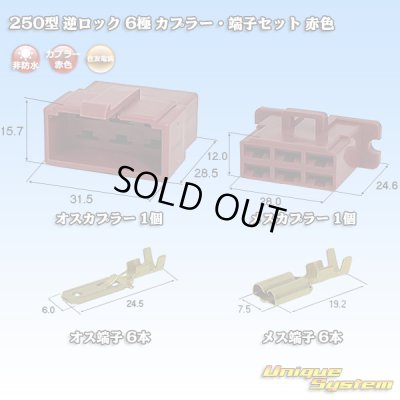 画像1: 住友電装 250型 逆ロック 非防水 6極 カプラー・端子セット 赤色