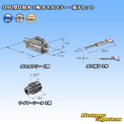 画像1: 矢崎総業 090型II 防水 1極 オスカプラー・端子セット