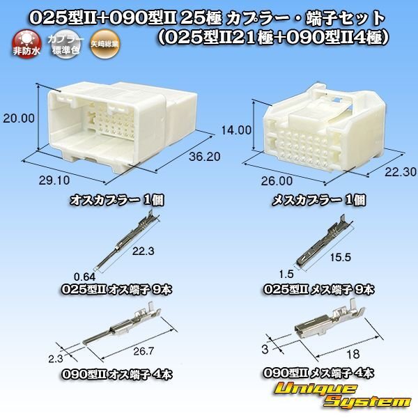 画像1: 矢崎総業 025型II+090型II ハイブリッド 非防水 25極 カプラー・端子セット (025型II21極+090型II4極) (1)