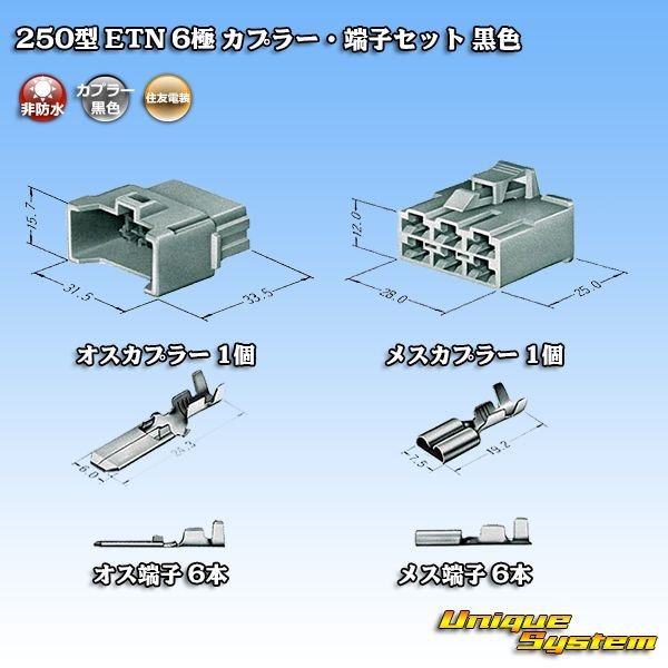 画像5: 住友電装 250型 ETN 非防水 6極 カプラー・端子セット 黒色 (5)