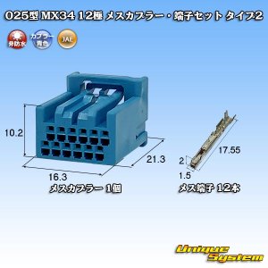 画像: 日本航空電子JAE 025型 MX34 非防水 12極 メスカプラー・端子セット タイプ2 青色