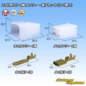 画像: 住友電装 250型 LT 非防水 4極 カプラー・端子セット(ツバ無し)