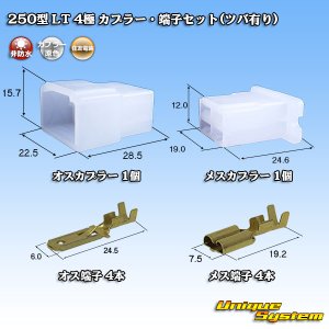 画像: 住友電装 250型 LT 非防水 4極 カプラー・端子セット(ツバ有り)