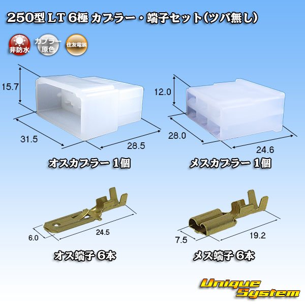 画像1: 住友電装 250型 LT 非防水 6極 カプラー・端子セット(ツバ無し) (1)