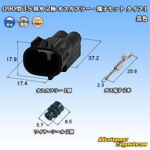 画像: 住友電装 090型 TS 防水 2極 オスカプラー・端子セット タイプ1 黒色