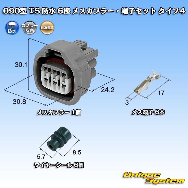 画像1: 住友電装 090型 TS 防水 6極 メスカプラー・端子セット タイプ4 (1)