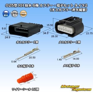 画像: 矢崎総業 025型 RH 防水 6極 カプラー・端子セット タイプ2 (オスカプラー側非矢崎総業製)