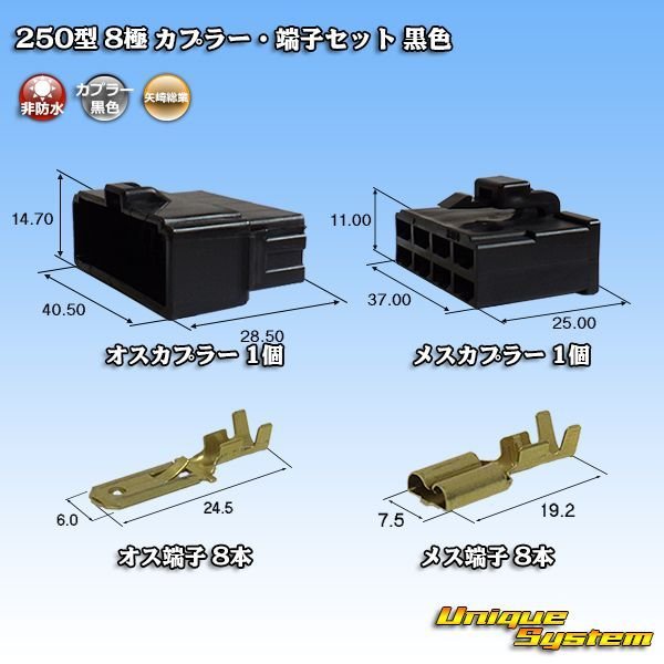 画像1: 矢崎総業 250型 CN(A) 非防水 8極 カプラー・端子セット 黒色 (1)