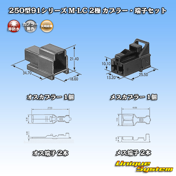 画像1: 矢崎総業 250型91シリーズ M-LCタイプ 非防水 2極 カプラー・端子セット タイプ1 (1)