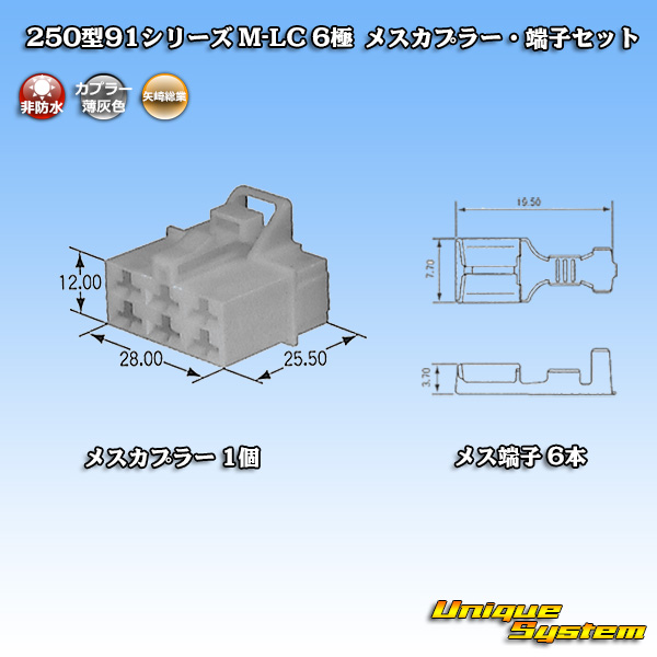 画像1: 矢崎総業 250型91シリーズ M-LCタイプ 非防水 6極 メスカプラー・端子セット (1)