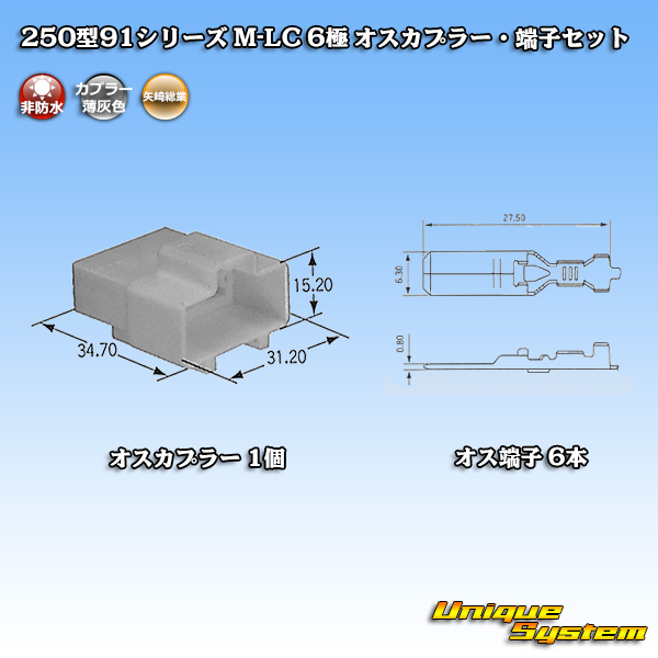 画像1: 矢崎総業 250型91シリーズ M-LCタイプ 非防水 6極 オスカプラー・端子セット (1)