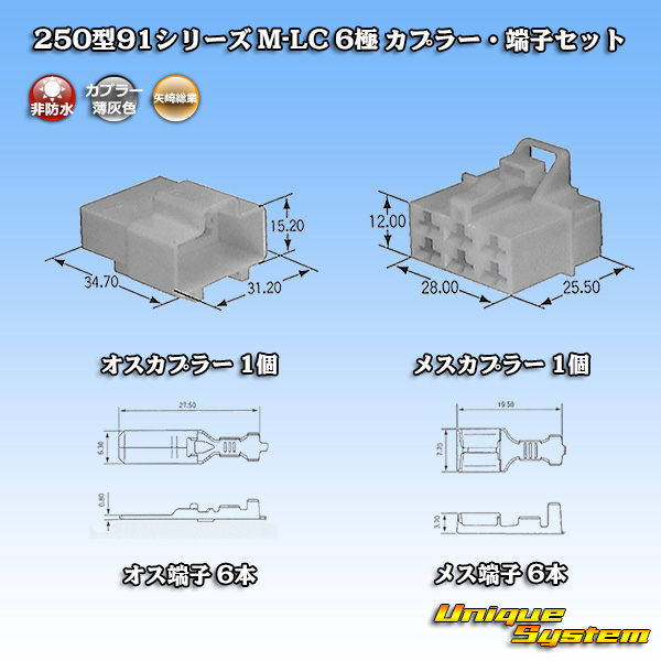 画像1: 矢崎総業 250型91シリーズ M-LCタイプ 非防水 6極 カプラー・端子セット (1)