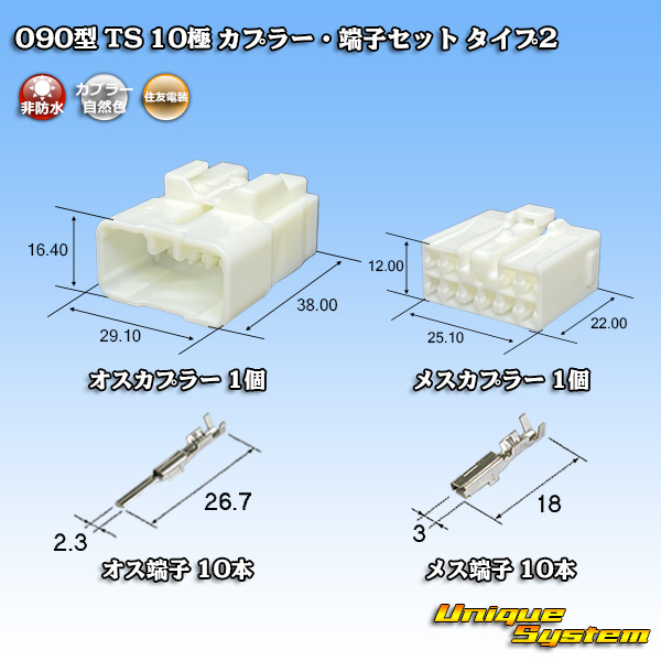 画像1: 住友電装 090型 TS 非防水 10極 カプラー・端子セット タイプ2 (1)