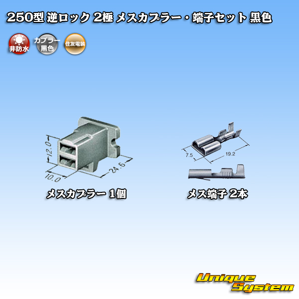 画像1: 住友電装 250型 逆ロック 非防水 2極 メスカプラー・端子セット 黒色 (1)