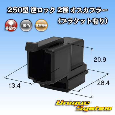 画像1: 住友電装 250型 逆ロック 非防水 2極 オスカプラー 黒色 (ブラケット有り) (1)