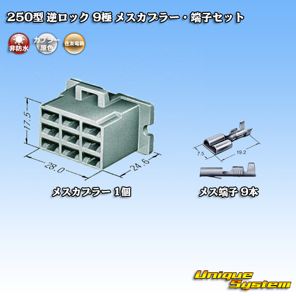 画像1: 住友電装 250型 逆ロック 非防水 9極 メスカプラー・端子セット (1)