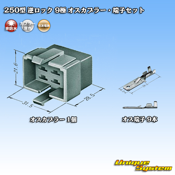 画像1: 住友電装 250型 逆ロック 非防水 9極 オスカプラー・端子セット (1)