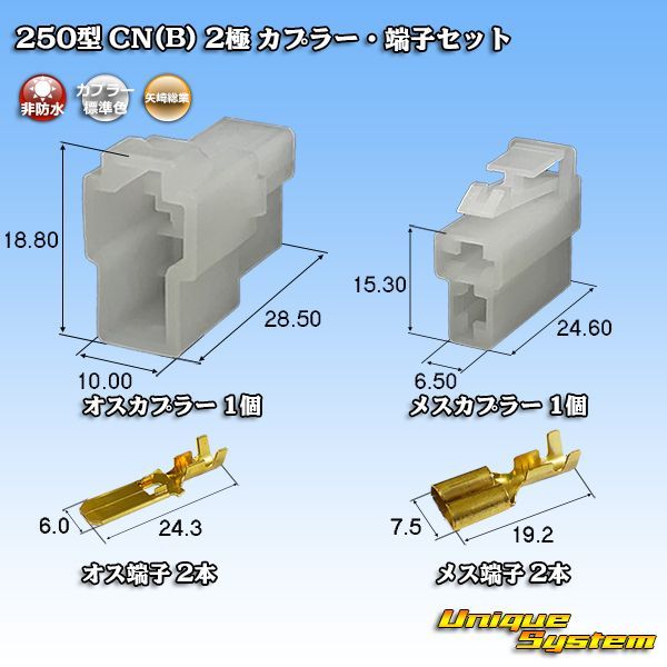 矢崎総業 250型 CN(B) 非防水 2極 カプラー・端子セット ユニークシステム